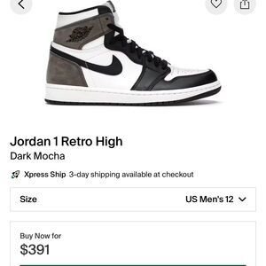 Jordan 1 High Mocha. 9/10 condition. Worn a couple times. Replacement laces.